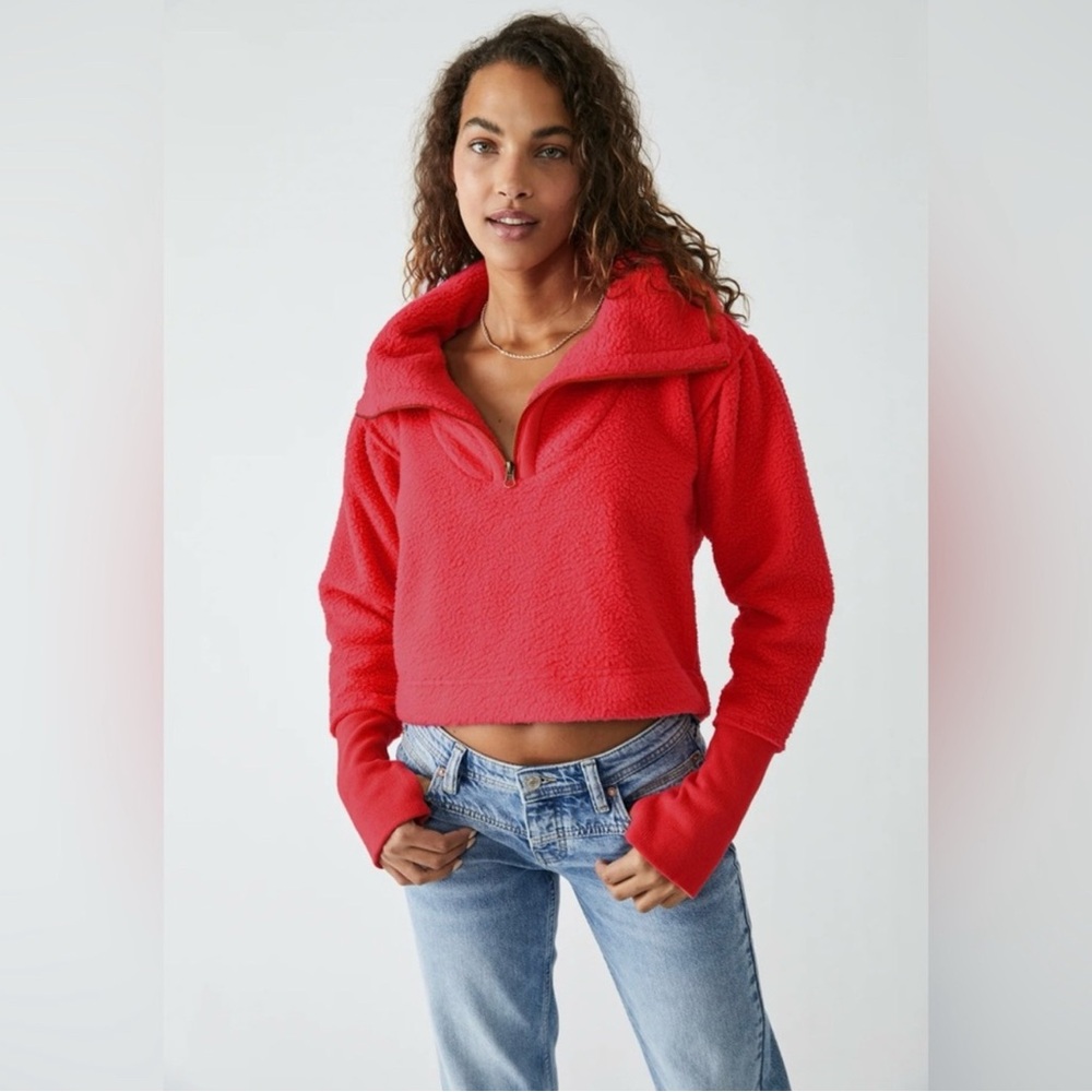 Free People Red Funnel Neck Fleece